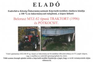 ELADÓ Belorusz MTZ-82 típusú TRAKTOR (1996) és Pótkocsi